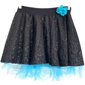 Dance Costume Black Blue Sequin Tulle Short Mini Skirt Halloween sz Small Adult
